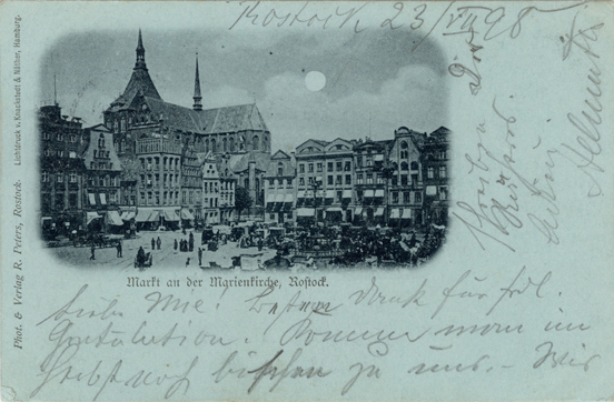 Markt an der Marienkirche. 1898 gelaufen. Identisches Motiv weiter oben als Kabinettformat